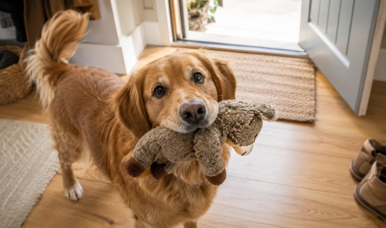 chien qui rapporte ses jouets quand je rentre
